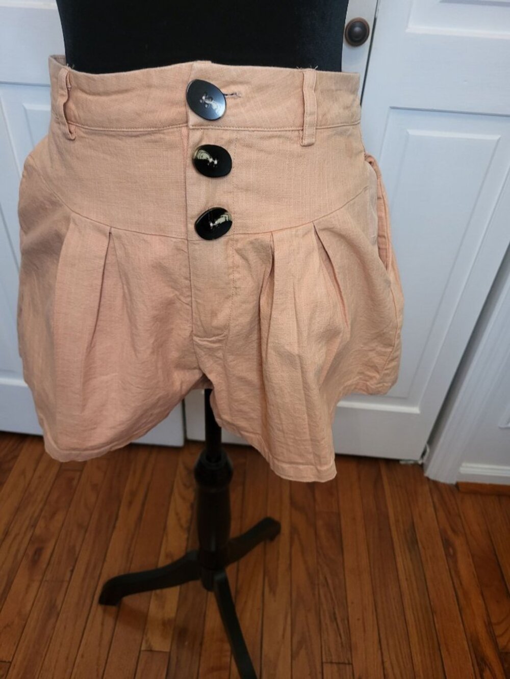 Listicle Peach Pleated  Wide Leg Shorts High Waist Yoke Lined S Preppy Coastal